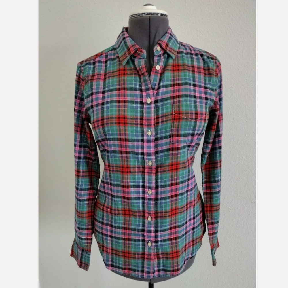 Uniqlo Women's Classic Plaid Flannel Button Down Sz M 100% Cotton